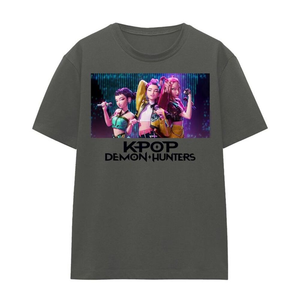 K-Pop Demon Hunters Womens/Ladies Huntrix Group Singing T-Shirt / Charcoal